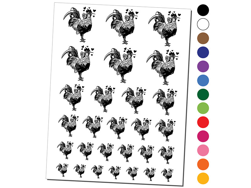 Valentine Romeo Rooster Holding Rose Holiday Chicken Temporary Tattoo Water Resistant Fake Body Art Set Collection