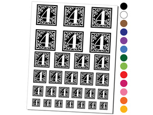Monogram Swirls Number 4 Four Temporary Tattoo Water Resistant Fake Body Art Set Collection