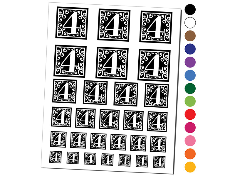 Monogram Swirls Number 4 Four Temporary Tattoo Water Resistant Fake Body Art Set Collection
