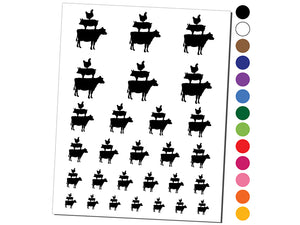 Chicken Pig Cow Stacked Temporary Tattoo Water Resistant Fake Body Art Set Collection