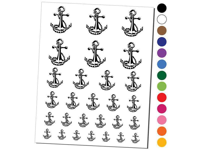 Naval Nautical Anchor with Rope for Sailors with Boats Temporary Tattoo Water Resistant Fake Body Art Set Collection