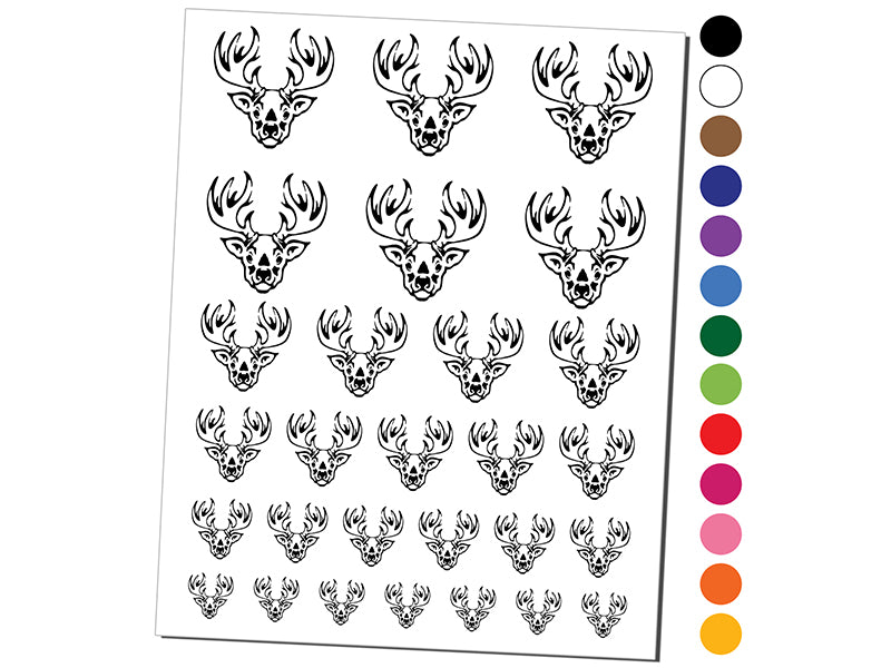 Tribal Deer Buck Head Temporary Tattoo Water Resistant Fake Body Art Set Collection