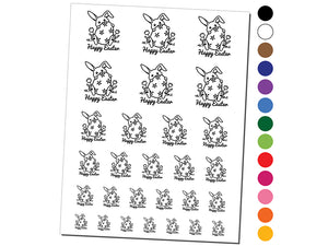 Happy Easter Tulips Bunny Hiding Behind Giant Egg Temporary Tattoo Water Resistant Fake Body Art Set Collection