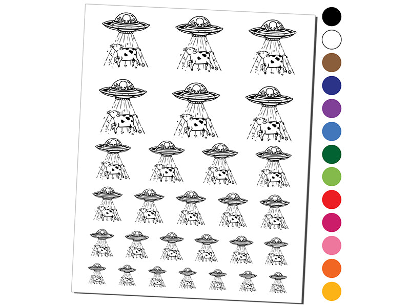 Alien UFO Abducting a Cow Temporary Tattoo Water Resistant Fake Body Art Set Collection
