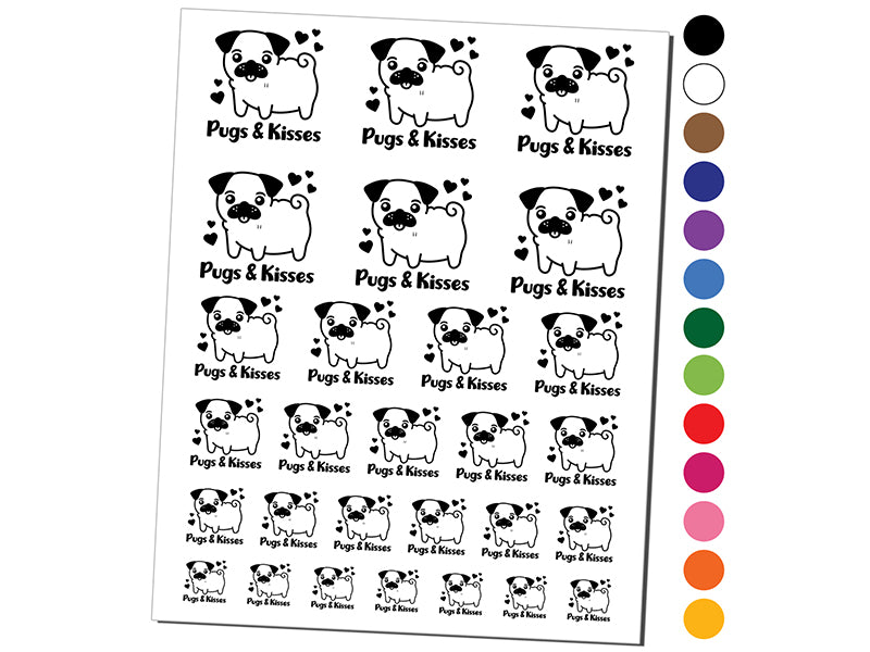 Pugs and Kisses Hugs Adorable Dog Hearts Temporary Tattoo Water Resistant Fake Body Art Set Collection