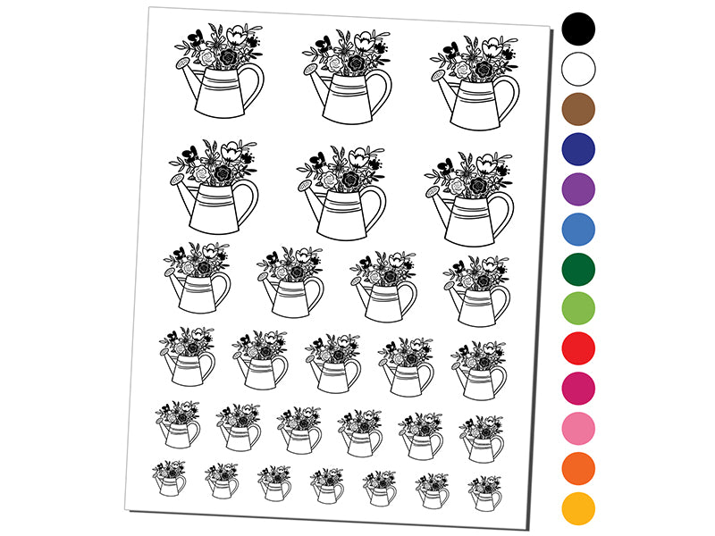 Watering Can Bouquet of Flowers Temporary Tattoo Water Resistant Fake Body Art Set Collection