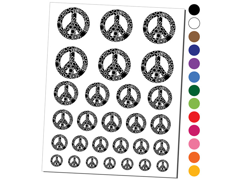 Detailed Floral Peace Sign Temporary Tattoo Water Resistant Fake Body Art Set Collection