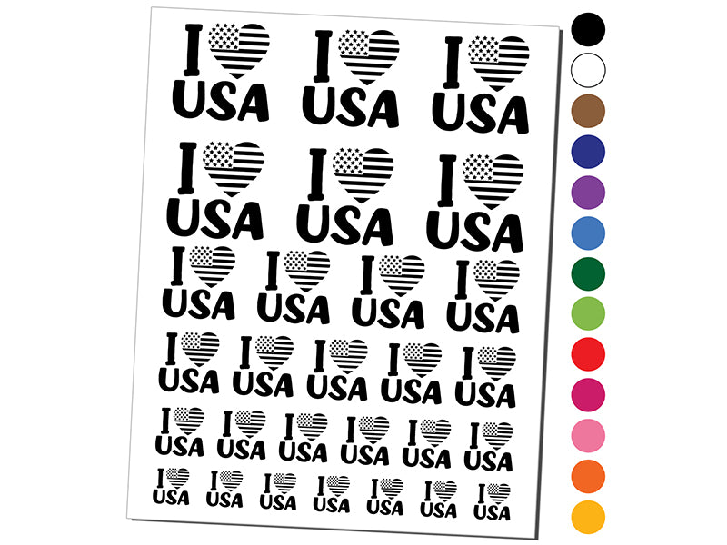 I Heart Flag USA Patriotic Fourth of July Temporary Tattoo Water Resistant Fake Body Art Set Collection