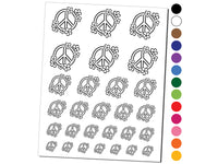Peace Sign Surrounded by Flowers Temporary Tattoo Water Resistant Fake Body Art Set Collection