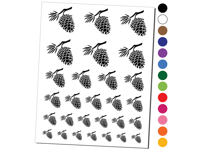 Pinecone on Branch Temporary Tattoo Water Resistant Fake Body Art Set Collection