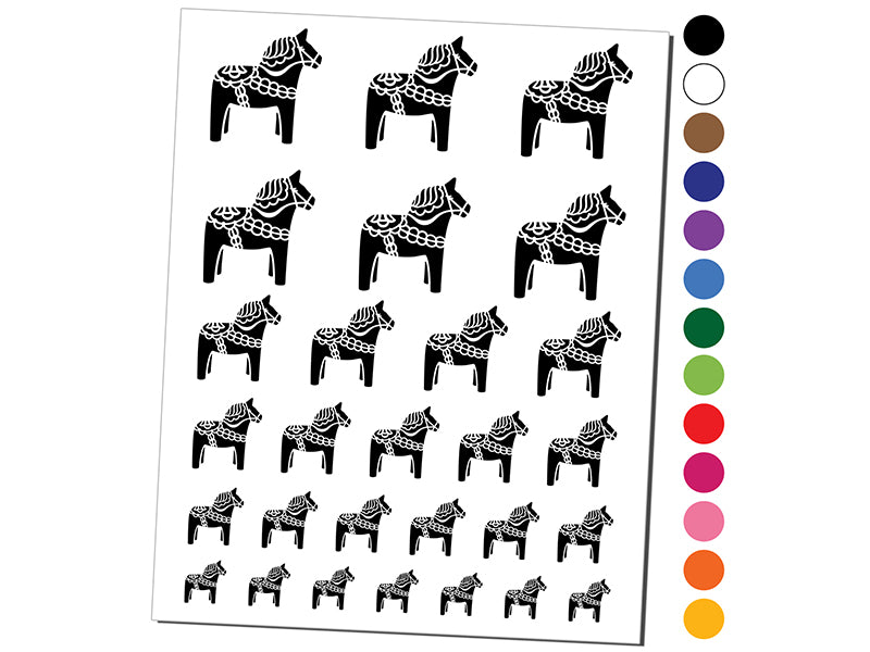 Swedish Dala Dalecarlian Horse Temporary Tattoo Water Resistant Fake Body Art Set Collection