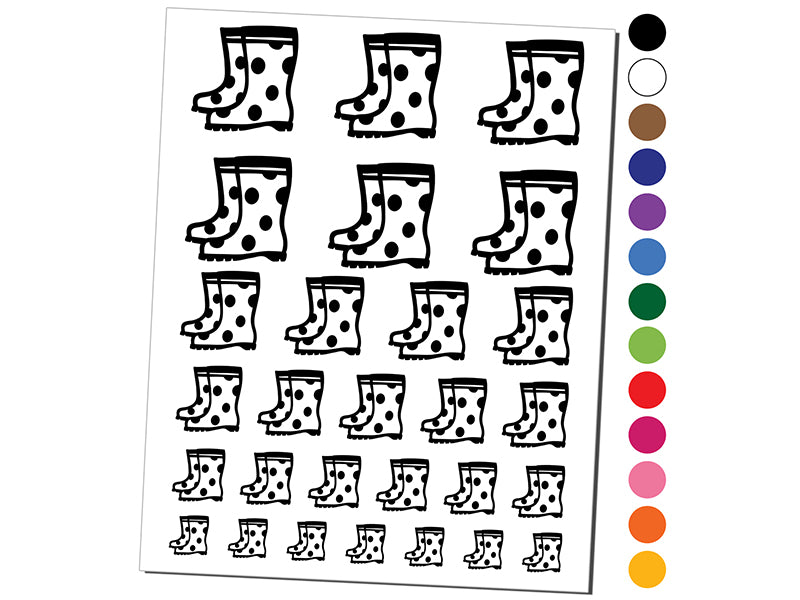 Adorable Summer Polka Dot Rain Boots Temporary Tattoo Water Resistant Fake Body Art Set Collection