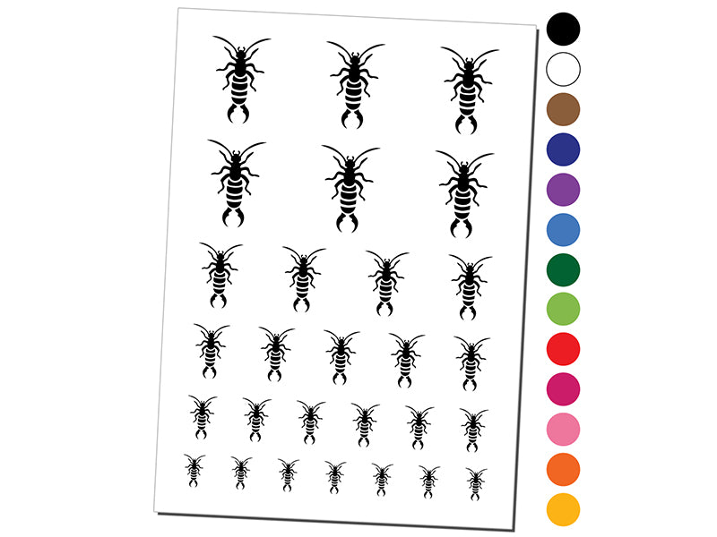 Earwig Insect Bug with Pincer Tail Temporary Tattoo Water Resistant Fake Body Art Set Collection