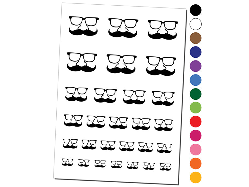 Funny Glasses with Nose and Mustache Temporary Tattoo Water Resistant Fake Body Art Set Collection