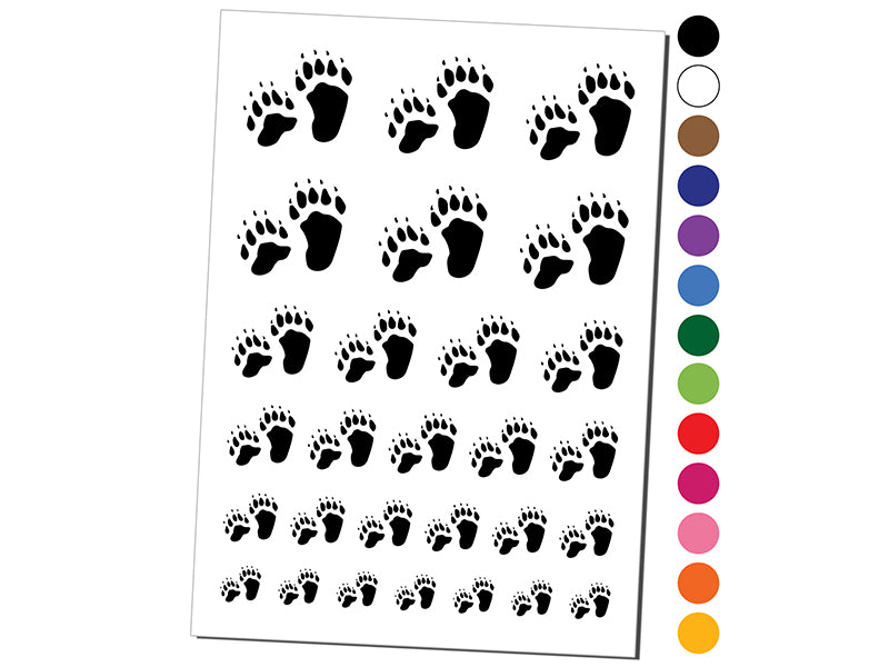 Bear Tracks Animal Paw Prints Temporary Tattoo Water Resistant Fake Body Art Set Collection