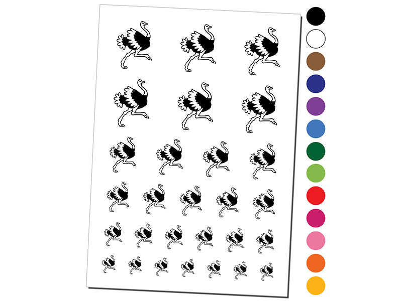 Ostrich Running Temporary Tattoo Water Resistant Fake Body Art Set Collection