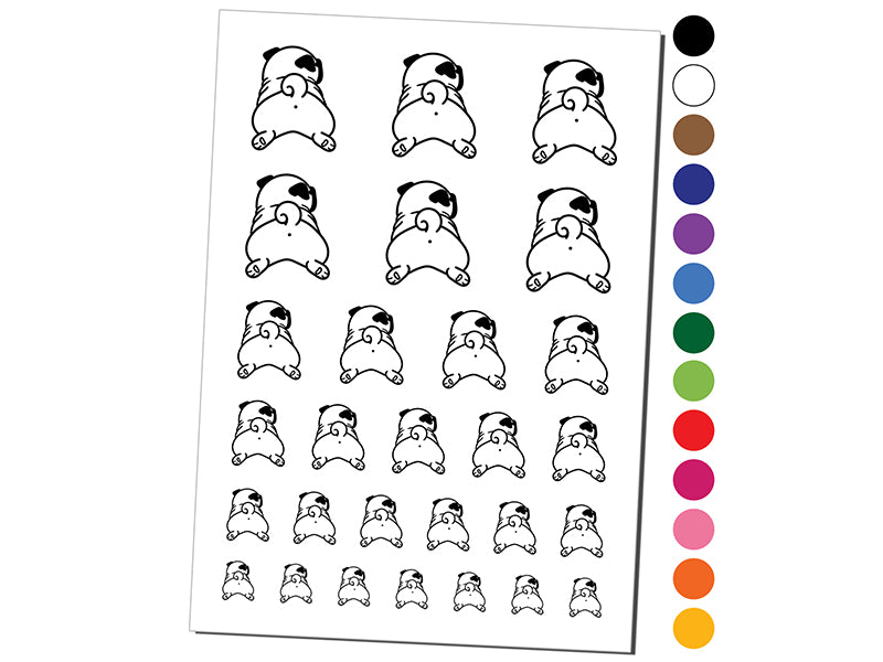 Pug from Behind Butt Dog Temporary Tattoo Water Resistant Fake Body Art Set Collection