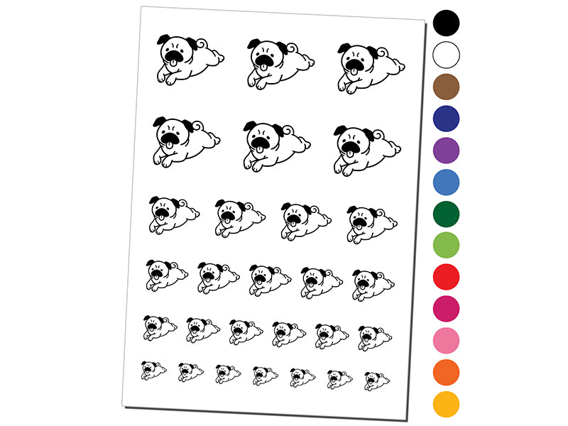 Pug Laying Down Dog Temporary Tattoo Water Resistant Fake Body Art Set Collection