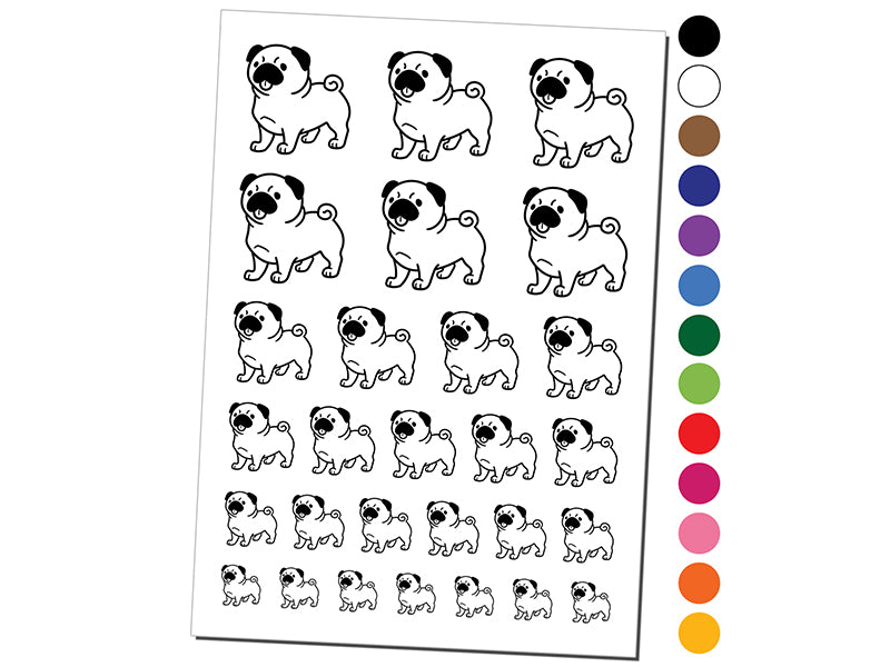 Pug Standing with Tongue Out Dog Temporary Tattoo Water Resistant Fake Body Art Set Collection