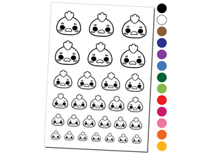 Charming Kawaii Chibi Chicken Face Blushing Cheeks Farm Eggs Temporary Tattoo Water Resistant Set Collection