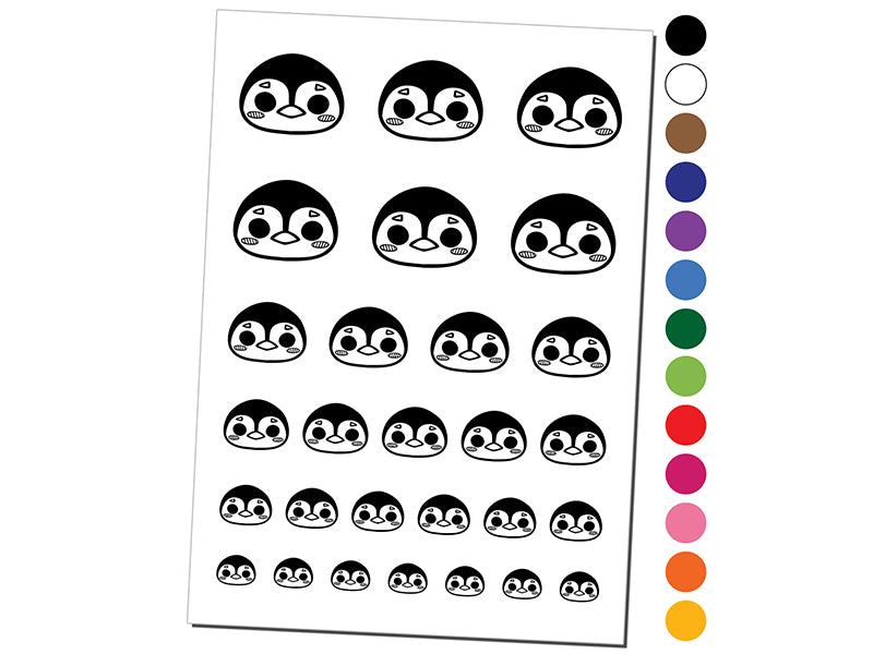 Charming Kawaii Chibi Penguin Face Blushing Cheeks Temporary Tattoo Water Resistant Fake Body Art Set Collection