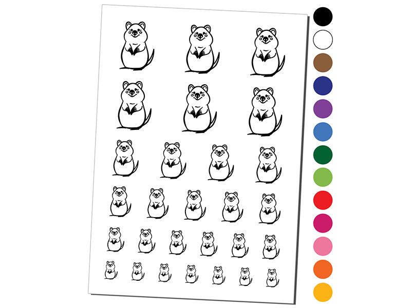 Cheerful Standing Quokka Temporary Tattoo Water Resistant Fake Body Art Set Collection