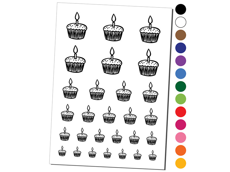 Sprinkled Birthday Cupcake with Candle Temporary Tattoo Water Resistant Fake Body Art Set Collection