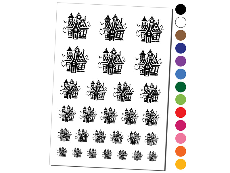 Spooky Scary Haunted House Mansion with Bats Broken Windows Temporary Tattoo Water Resistant Set Collection