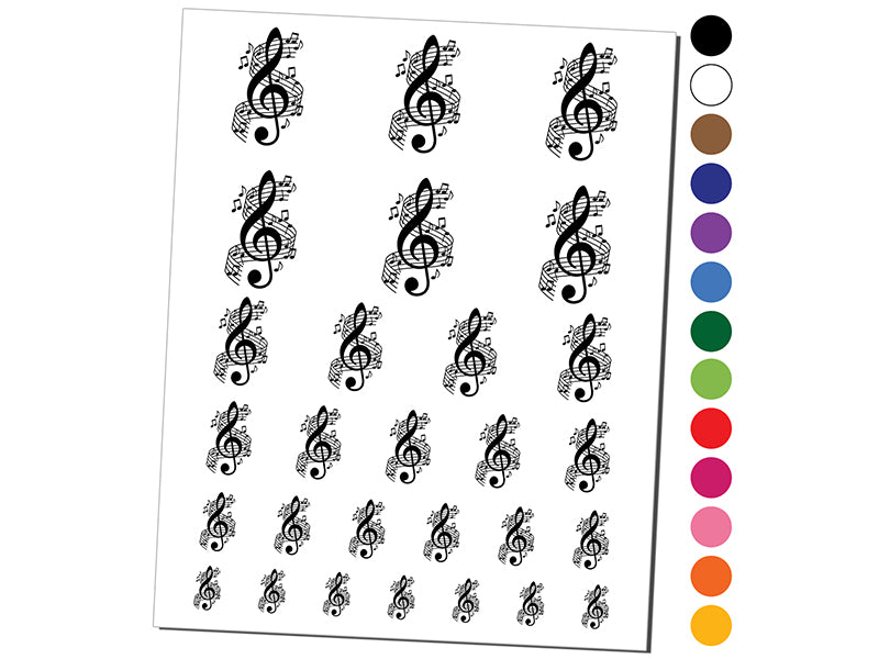 Fancy Treble Clef Music Temporary Tattoo Water Resistant Fake Body Art Set Collection