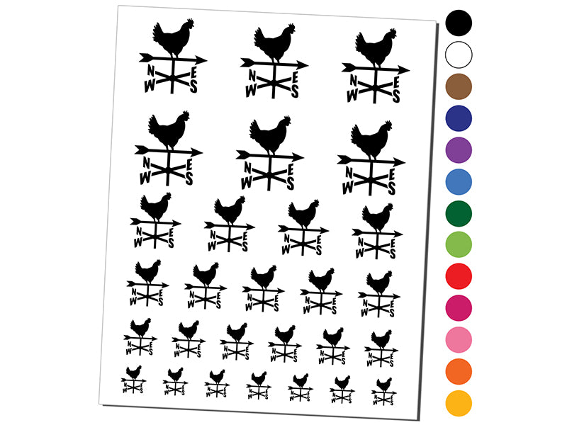 Rooster Weathervane North South West East Temporary Tattoo Water Resistant Fake Body Art Set Collection