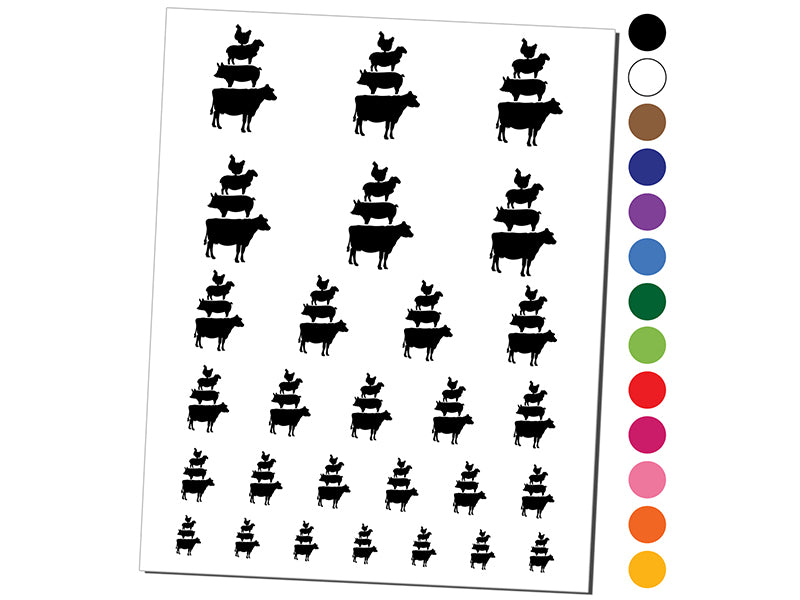 Chicken Sheep Pig Cow Stacked Farm Animals Temporary Tattoo Water Resistant Fake Body Art Set Collection