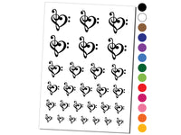 Treble Bass Clef Heart Music Love Temporary Tattoo Water Resistant Fake Body Art Set Collection