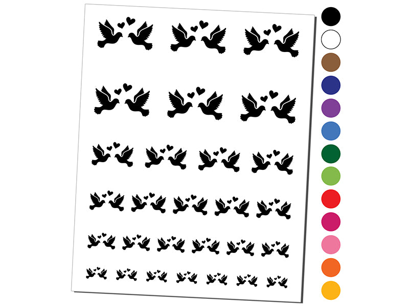 Two Love Doves Wedding Hearts Birds Temporary Tattoo Water Resistant Fake Body Art Set Collection