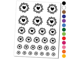 Foliage Wreath with Heart Center Temporary Tattoo Water Resistant Fake Body Art Set Collection