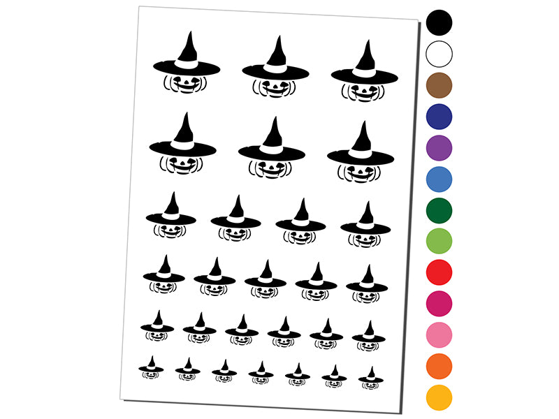 Jack-O'-Lantern with Witch Hat Halloween Pumpkin Temporary Tattoo Water Resistant Fake Body Art Set Collection