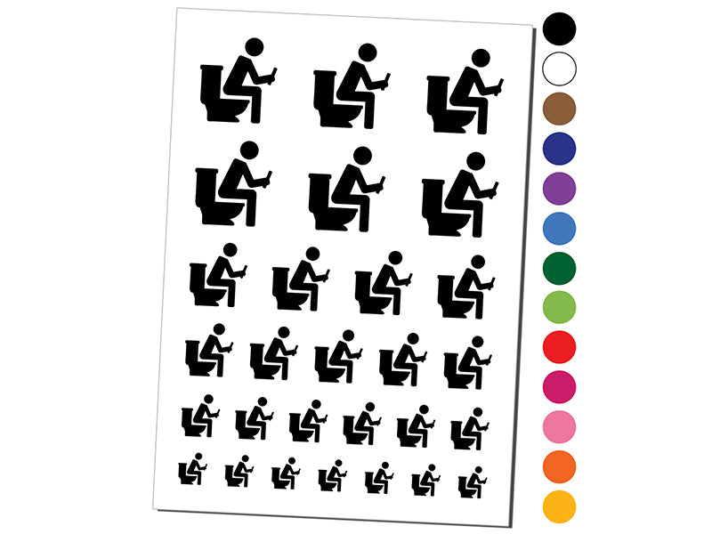 Person Sitting on Toilet with Phone Restroom Pooping Temporary Tattoo Water Resistant Fake Body Art Set Collection