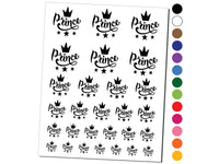 Prince Cursive with Crown and Stars Temporary Tattoo Water Resistant Fake Body Art Set Collection