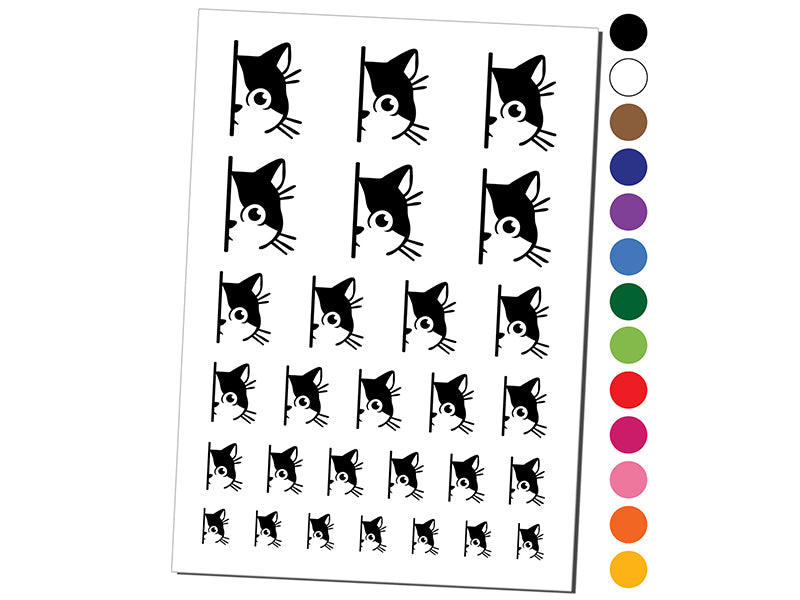 Curious Kitty Cat Hiding Peeking Around Corner Temporary Tattoo Water Resistant Fake Body Art Set Collection