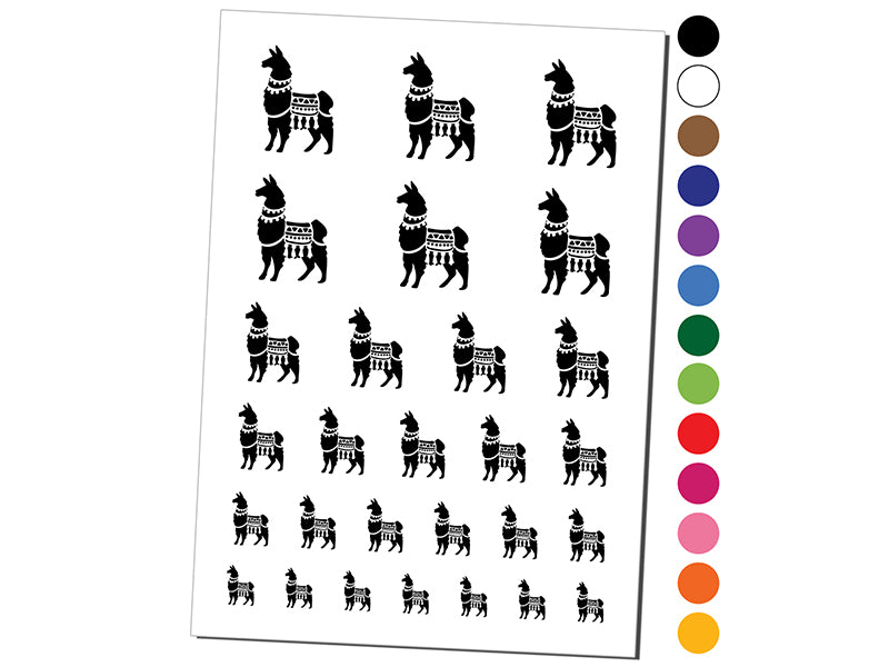 Fancy Llama with Geometric Blanket and Tassels Temporary Tattoo Water Resistant Fake Body Art Set Collection