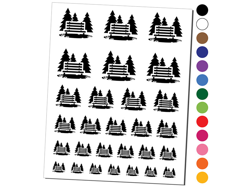 National Park Bench with Pine Trees and Grass Temporary Tattoo Water Resistant Fake Body Art Set Collection
