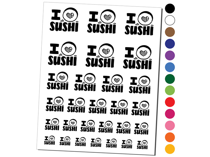 I Heart Love Sushi Roll Temporary Tattoo Water Resistant Fake Body Art Set Collection