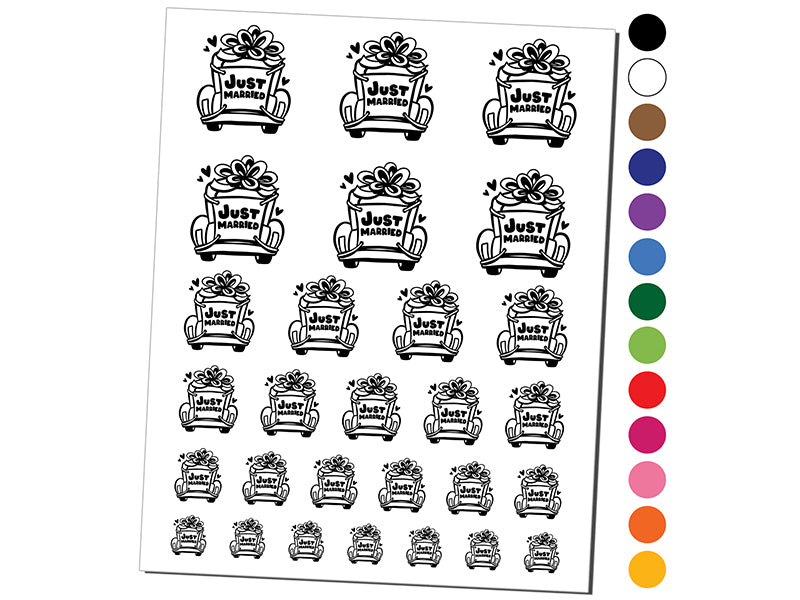 Just Married Vintage Car with Bow Temporary Tattoo Water Resistant Fake Body Art Set Collection