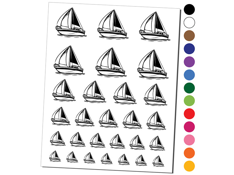 Simple Sailboat on Ocean Water Temporary Tattoo Water Resistant Fake Body Art Set Collection