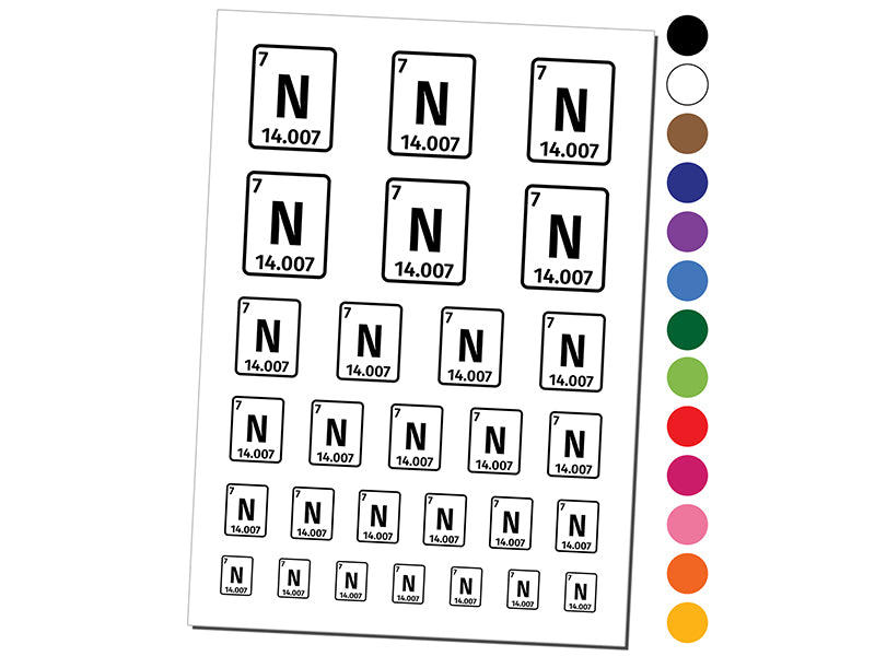 Nitrogen Periodic Table of Elements Science Chemistry Temporary Tattoo Water Resistant Fake Body Art Set Collection