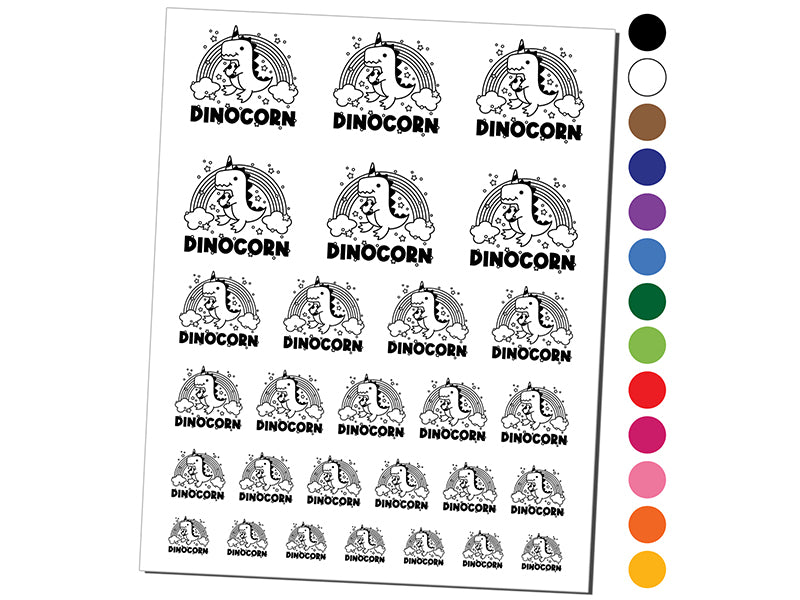 Dinocorn Dinosaur Unicorn with Rainbow Temporary Tattoo Water Resistant Fake Body Art Set Collection