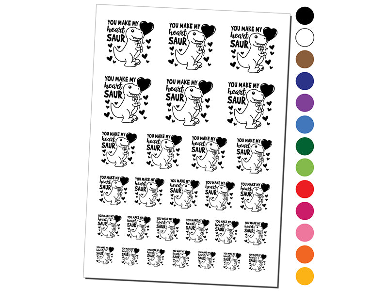 You Make My Heart Saur Soar Dinosaur Valentine's Day Temporary Tattoo Water Resistant Fake Body Art Set Collection