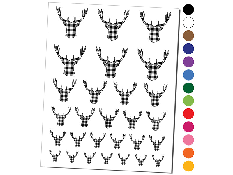 Plaid Deer Stag Head Buffalo Print Temporary Tattoo Water Resistant Fake Body Art Set Collection