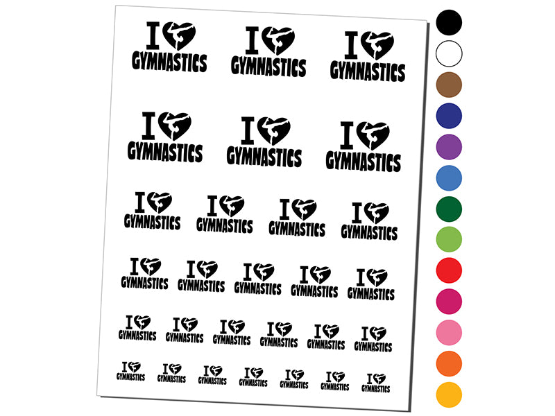 I Love Heart Gymnastics Temporary Tattoo Water Resistant Fake Body Art Set Collection