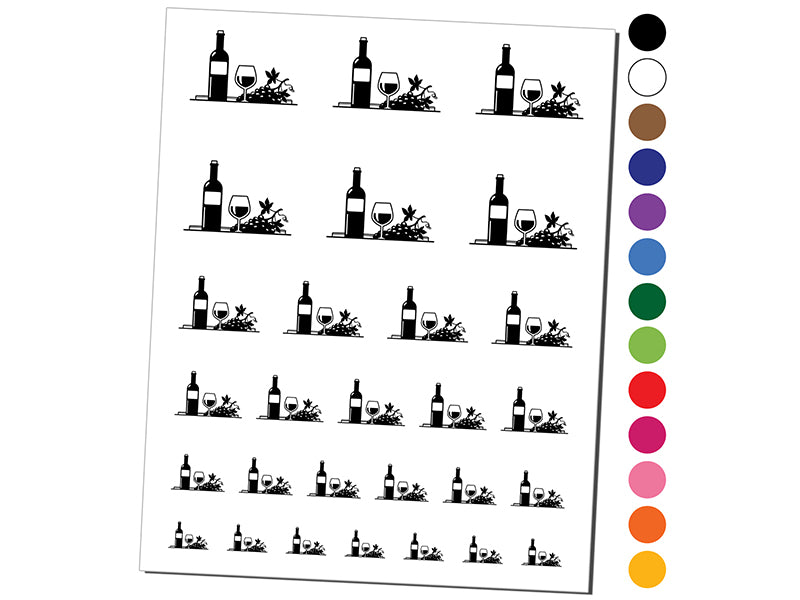 Wine Bottle with Glass and Grapes Temporary Tattoo Water Resistant Fake Body Art Set Collection