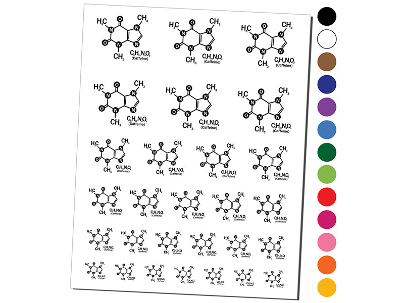 Science Molecule Caffeine Coffee Atomic Bonds Temporary Tattoo Water Resistant Fake Body Art Set Collection